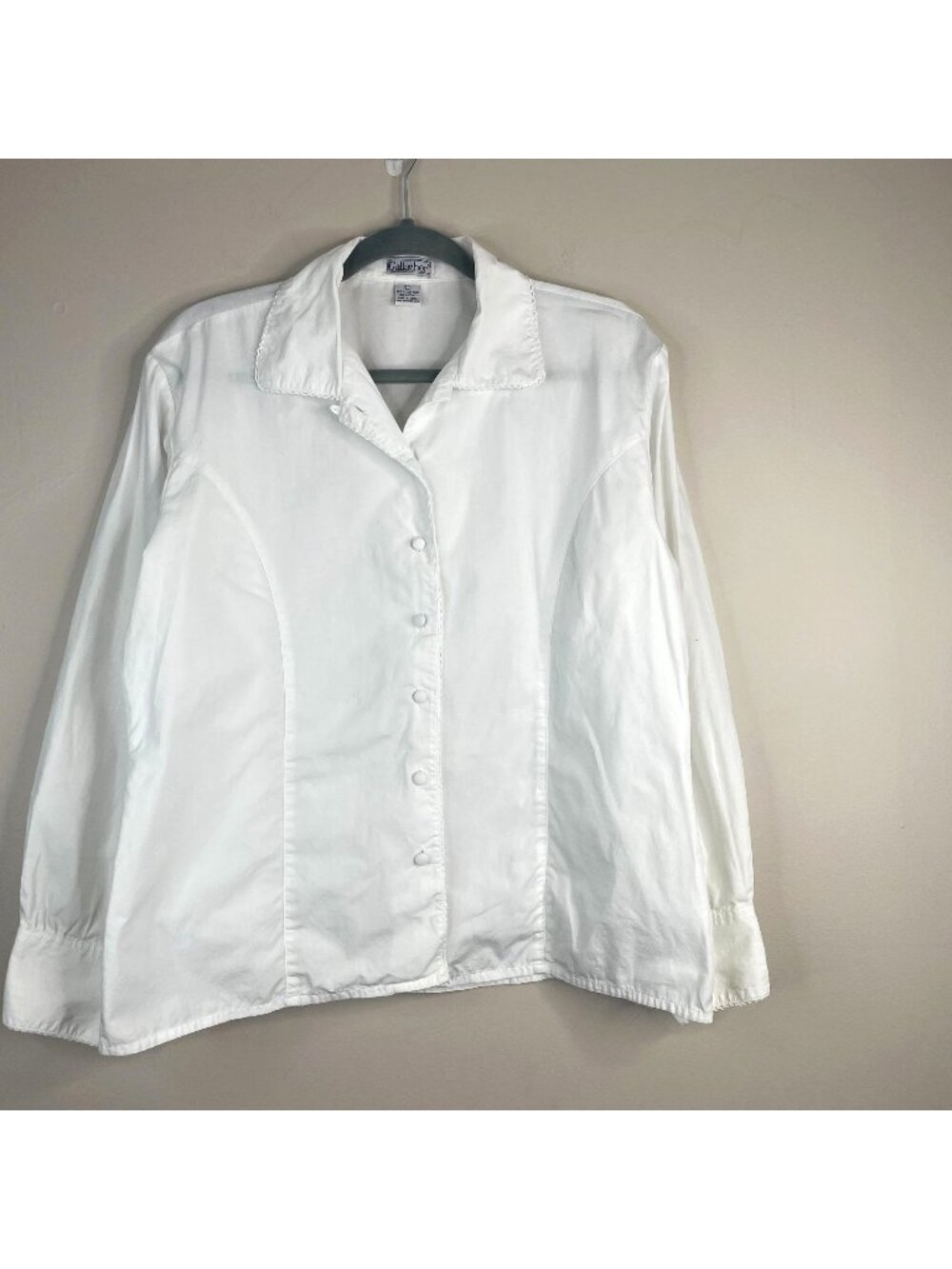 Vintage‎ Button Up Blouse Womens Large Neutral Capsule Crisp Layering Timeless